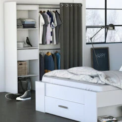 Demeyere Dressing Extensible Blanc Perle Avec Rideau Taupe -ATMOS Boutique armoire placard extensible avec rideau blanc perle 2