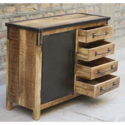 Buffet 1 Porte 4 Tiroirs Bois De Manguier Et Métal -ATMOS Boutique buffet 1 porte 4 tiroirs bois de manguier et metal 3