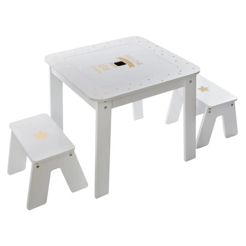 Ensemble Table + 2 Tabourets Enfant Blanc Doré Dream Atmosphera 1 Ensemble Table + 2 Tabourets Enfant Blanc Doré Dream Atmosphera