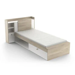 Demeyere Lit 90x190/200 Cm Avec Environnement Life Blanc Et Bois