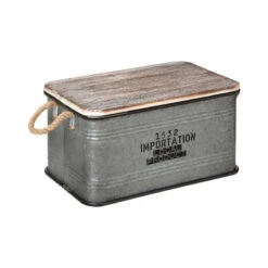 Lot De 3 Malles Métal Gris Plateau Bois Atmosphera -ATMOS Boutique lot de 3 malles metal gris plateau bois atmosphera 1 3