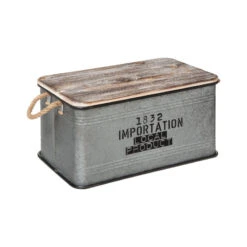 Lot De 3 Malles Métal Gris Plateau Bois Atmosphera -ATMOS Boutique lot de 3 malles metal gris plateau bois atmosphera 1 5