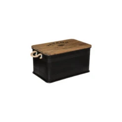 Lot De 3 Malles Métal Noir Plateau Bois Atmosphera -ATMOS Boutique lot de 3 malles metal noir plateau bois atmosphera 2