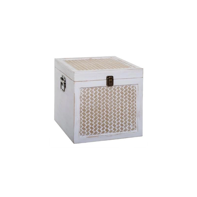 Malles Carrée Cannage Blanchi - Lot De 3 - Atmosphera 3 Malles Carrée Cannage Blanchi - Lot De 3 - Atmosphera – Image 3