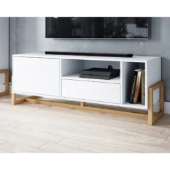 Meuble TV 2 Portes 2 Niches Oslo Blanc -ATMOS Boutique meuble tv 2 portes 2 niches oslo blanc 4