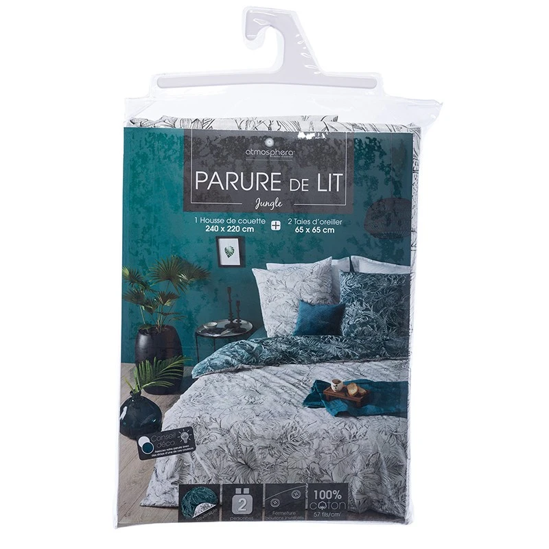 Parure De Lit Jungle Blanc/bleu Canard 240x220 Atmosphera 3 Parure De Lit Jungle Blanc/bleu Canard 240x220 Atmosphera – Image 3