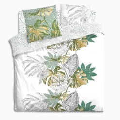 Parure De Lit Monstera Blanc Et Vert 240x220 Atmosphera -ATMOS Boutique parure de lit monstera blanc et vert 240x220 atmosphera 1