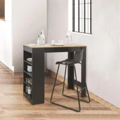 Table De Bar Avec étagères Et Plateau Bois -ATMOS Boutique table de bar avec etagere plateau bois 3