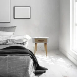 Table De Chevet Pieds Bois 1 Tiroir Blanc -ATMOS Boutique table de chevet pieds bois 1 tiroir blanc 1