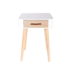 Table De Chevet Pieds Bois 1 Tiroir Blanc -ATMOS Boutique table de chevet pieds bois 1 tiroir blanc 3