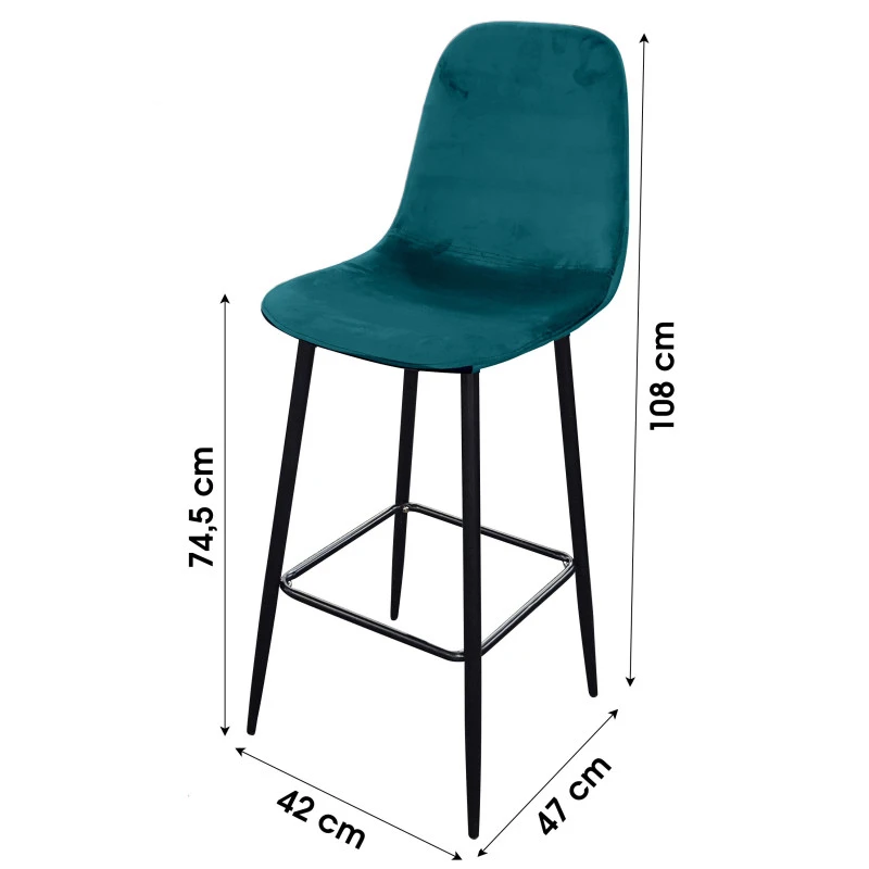 Tabouret De Bar En Velours Bleu Canard Pieds Métal Inoui 2 Tabouret De Bar En Velours Bleu Canard Pieds Métal Inoui – Image 2