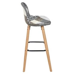 Tabouret De Bar Patchwork Gris Pieds Bois -ATMOS Boutique tabouret de bar patchwork gris pieds bois 2
