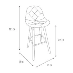 Tabouret De Bar Patchwork Gris Pieds Bois -ATMOS Boutique tabouret de bar patchwork gris pieds bois 5