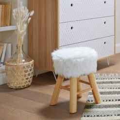 Tabouret Fourrure Blanc Atmosphera -ATMOS Boutique tabouret fourrure blanc atmosphera 3