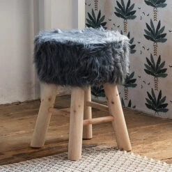 Tabouret Fourrure Gris Atmosphera -ATMOS Boutique tabouret fourrure gris atmosphera 2
