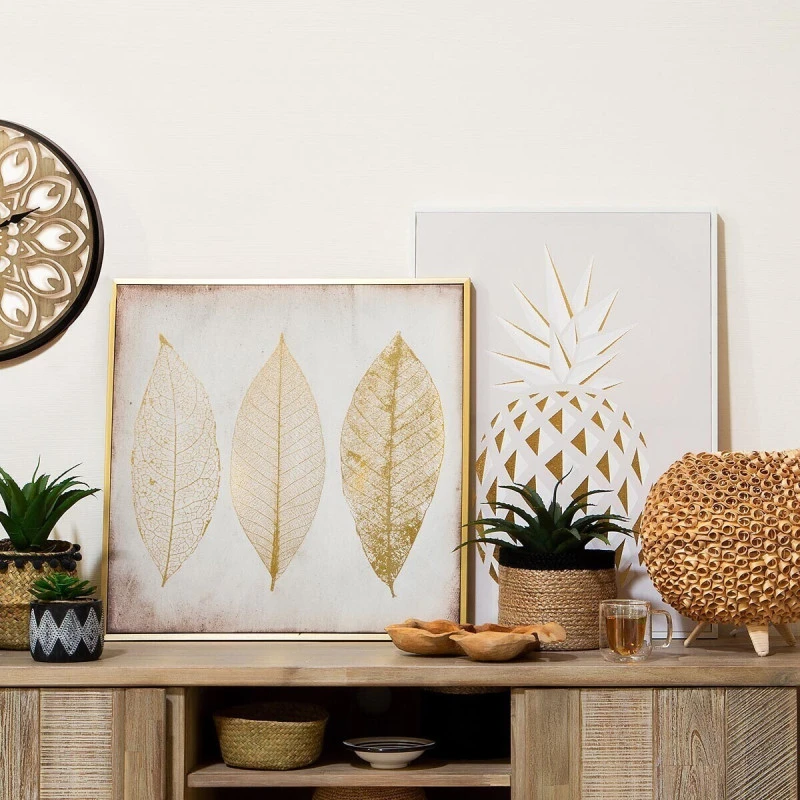 Toile Imprimée Feuilles Dorées Encadrée Atmosphera 2 Toile Imprimée Feuilles Dorées Encadrée Atmosphera – Image 2